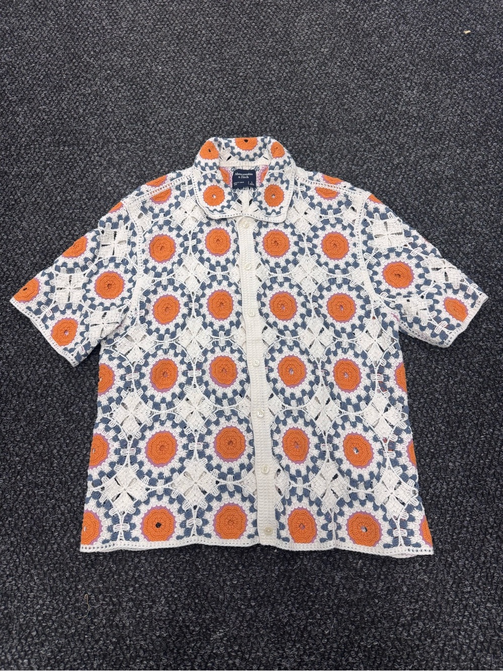 Abercrombie & Fitch Circle Crochet Men’s Polo Shirt Resort Button - Picture 3 of 4